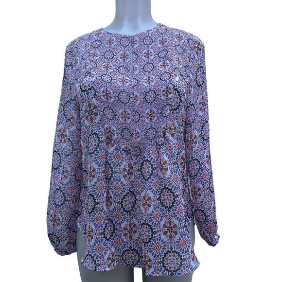 Violet + Claire Tunic Blouse Women's Medium Multicolor Keyhole Long Sleeves - Picture 2 of 15